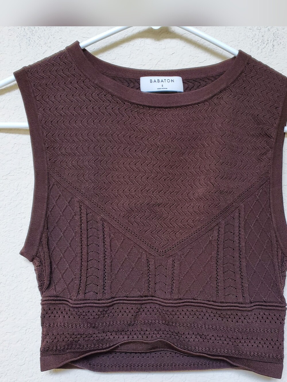 Babaton Chocolate Brown Knit Crop Top. Size Small
